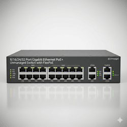 8162432 Port Gigabit Ethernet PoE+ Unmanaged Switch with FlexPoE
